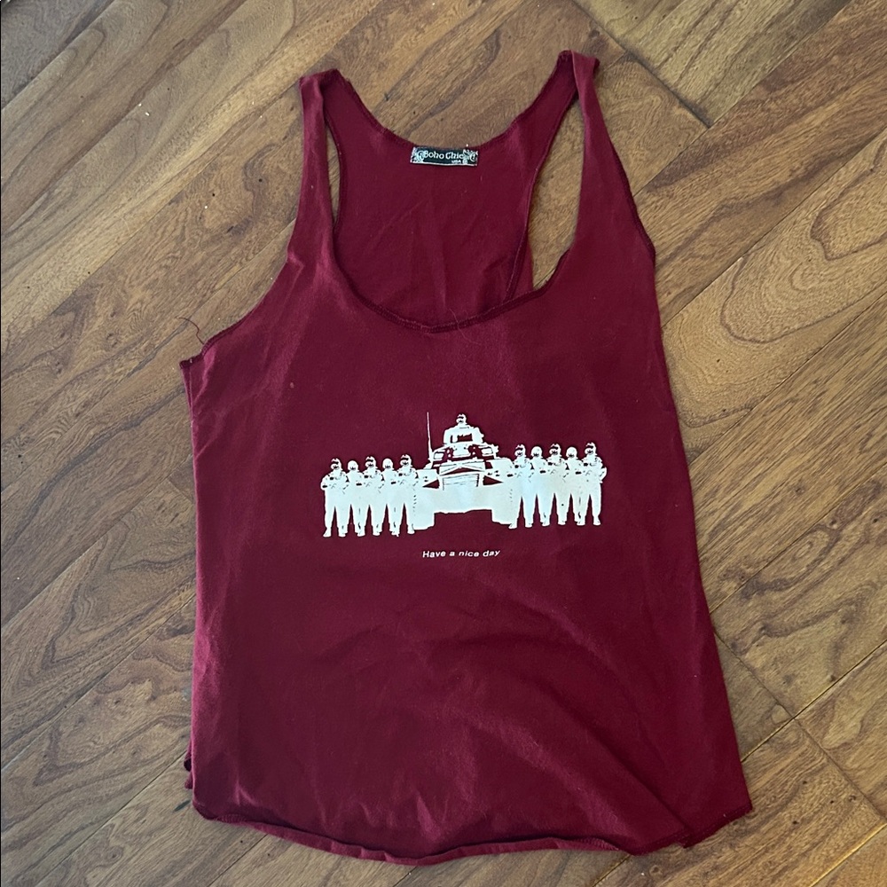 Boho Chic Vintage 100% Cotton Have A Nice Day Cops Tank Graffiti Print